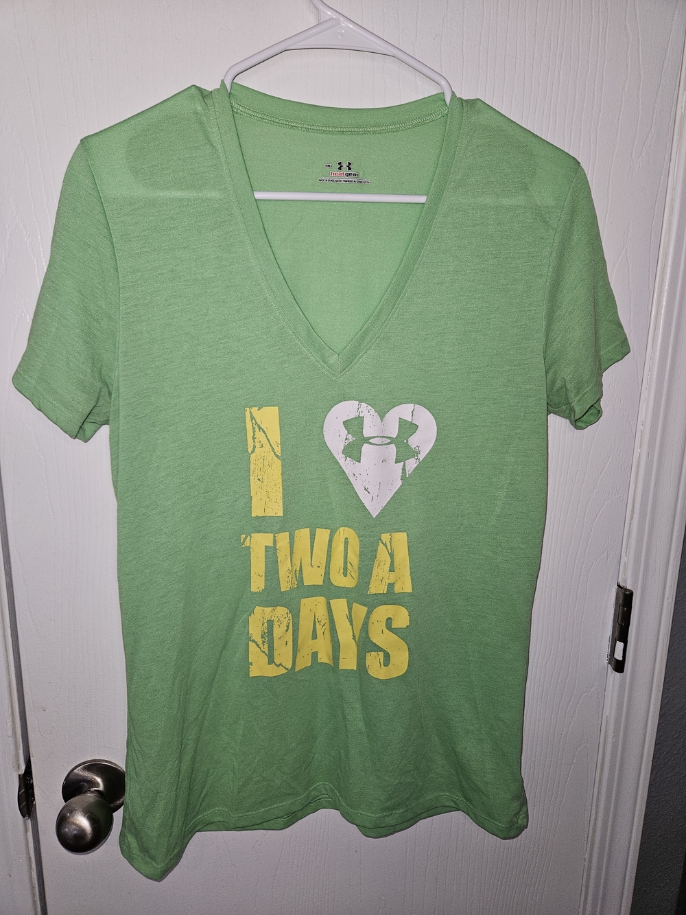 Under Armour Light Green V-Neck Tee with Yellow and White Graphic